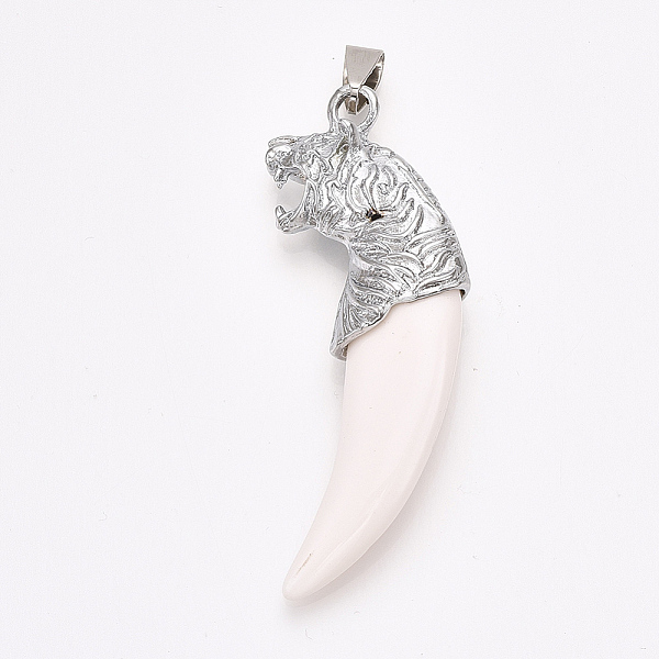 

PandaHall Resin Big Pendants, with Alloy Findings, Tiger Tooth Shape, Platinum, 61x24x10.5mm, Hole: 8~10x3~4mm Alloy+Resin Tiger