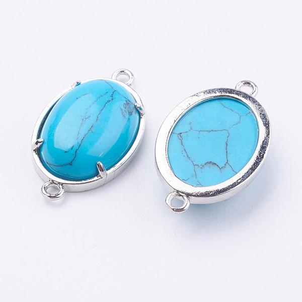 

PandaHall Brass Synthetic Turquoise Links connectors, Oval, Platinum, 15x26x5.5~7mm, Hole: 1.5~2mm Synthetic Turquoise Oval