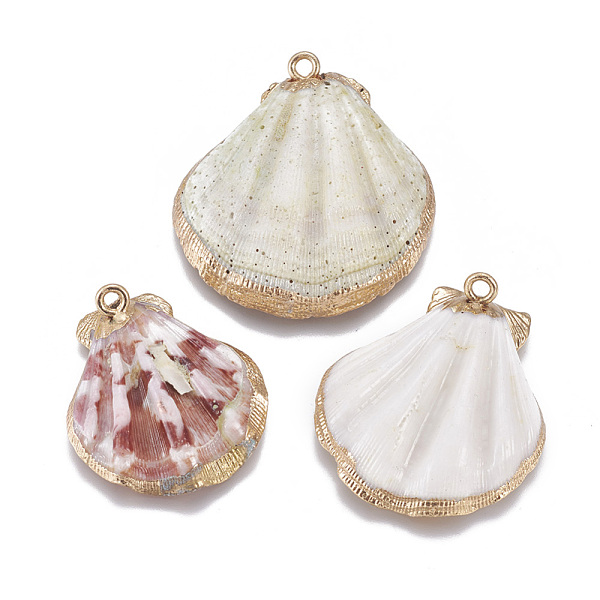 

PandaHall Electroplate Shell Pendants, with Brass Findings, Shell, Golden, 32~42x29~39x4~10mm, Hole: 2mm Shell Shell Shape
