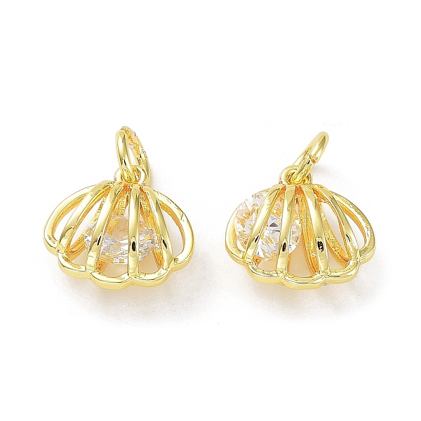 

PandaHall Rack Plating Brass Clear Cubic Zirconia Pendants, Long-Lasting Plated, Cadmium Free & Lead Free, with Jump Rings, Shell Shape...