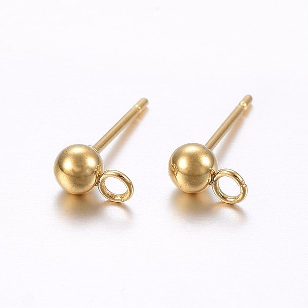 

PandaHall 304 Stainless Steel Ball Stud Earring Findings, with Loop, Round, Golden, 15x4mm, Hole: 1.8mm 304 Stainless Steel Round