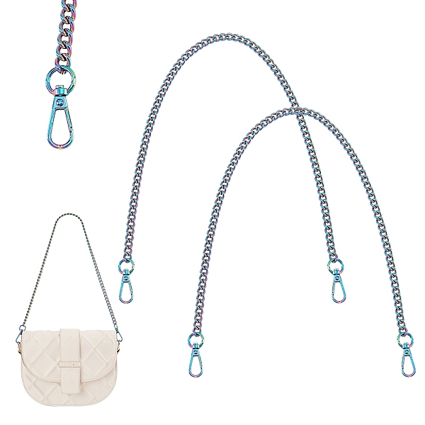 

PandaHall 2Pcs Zinc Alloy Curb Chain Bag Handles, Alloy Swivel Clasp Bag Strap, Rainbow Color, 60cm, Link: 10.5x7.5x3mm Alloy