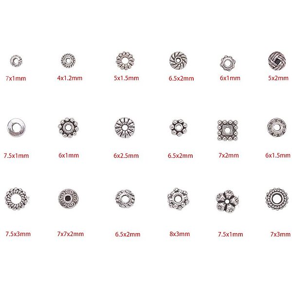 

PandaHall Tibetan Style Alloy Spacer Beads, Mixed Shapes, Antique Silver, Plastic Box: 16.5x10.8x3cm. Alloy Mixed Shapes