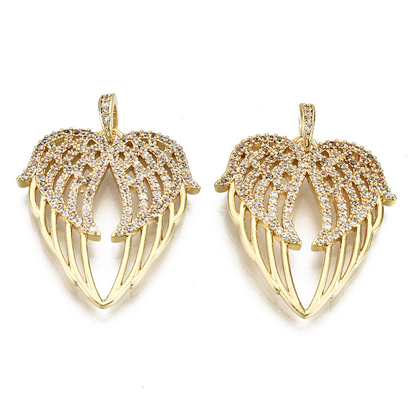 

PandaHall Brass Micro Pave Clear Cubic Zirconia Pendants, Nickel Free, Wing Shape, Real 16K Gold Plated, 27.5x24x3mm, Hole: 4.5x2.5mm...