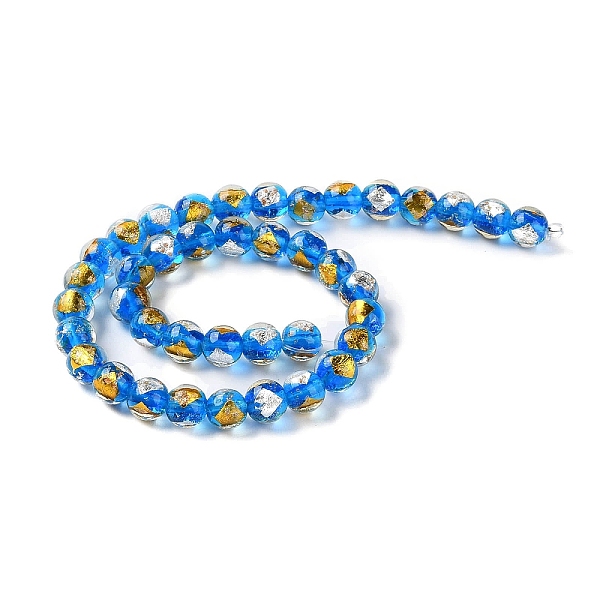 

PandaHall Handmade Gold & Silver Foil Lampwork Beads, Round, Dodger Blue, 12mm, about 33pcs/strand, 15.59 inch(39.6cm) Gold & Silver Foil...