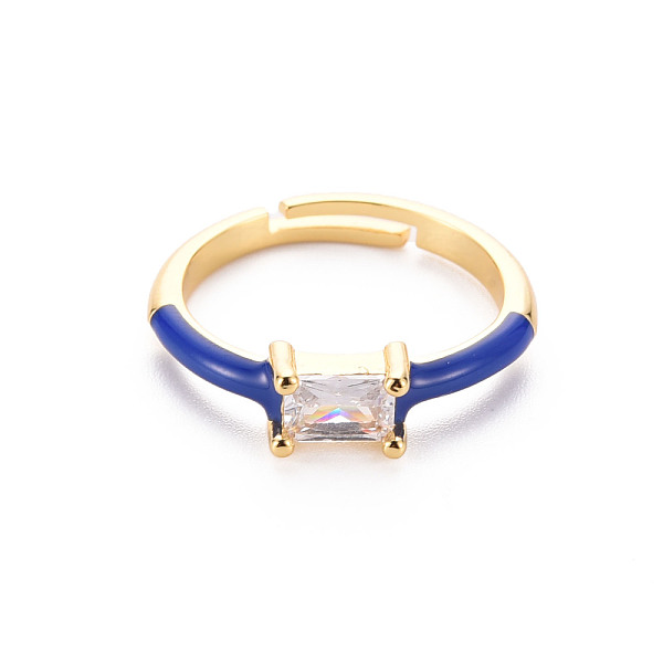 

PandaHall Brass Enamel Cuff Rings, Open Rings, with Clear Cubic Zirconia, Nickel Free, Rectangle, Golden, Blue, US Size 7 1/4(17.5mm)...