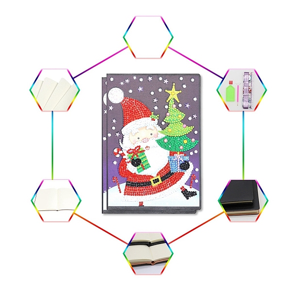 

PandaHall DIY Christmas Theme Diamond Painting Notebook Kits, including PU Leather Book, Resin Rhinestones, Pen, Tray Plate and Glue Clay...