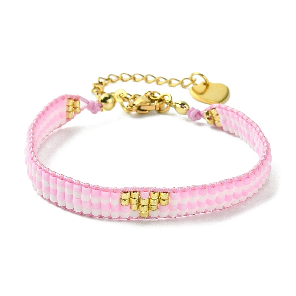 

PandaHall Glass Seed Beaded Bracelets, Heart Bracelets for Women, Pearl Pink, 9-1/8 inch(23.1cm) Glass