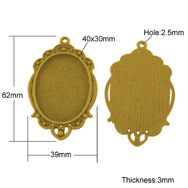 

PandaHall Tibetan Style Pendant Cabochon Settings, Cadmium Free & Lead Free, Oval, Antique Golden, 62x39x3mm, Hole: 2.5mm, Tray: 40x30mm...