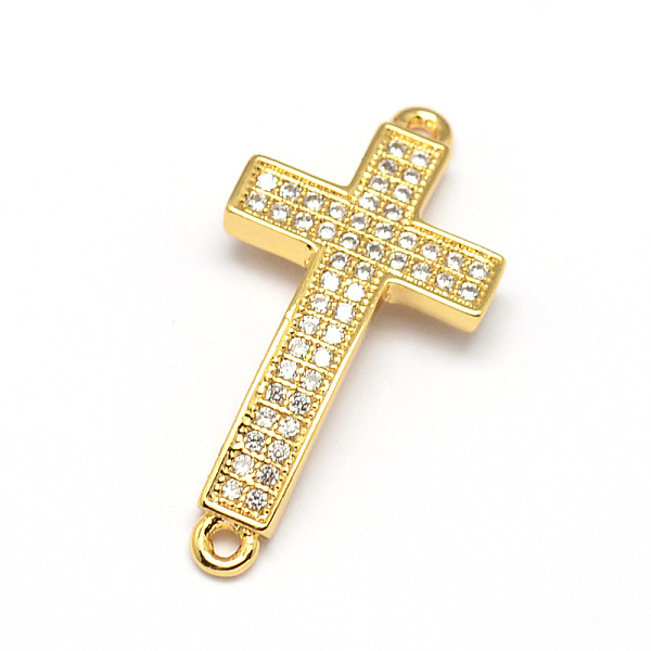 

PandaHall Curved Latin Sideways Cross Brass Micro Pave Cubic Zirconia Links, Clear, Cadmium Free & Nickel Free & Lead Free, Real 18K Gold...