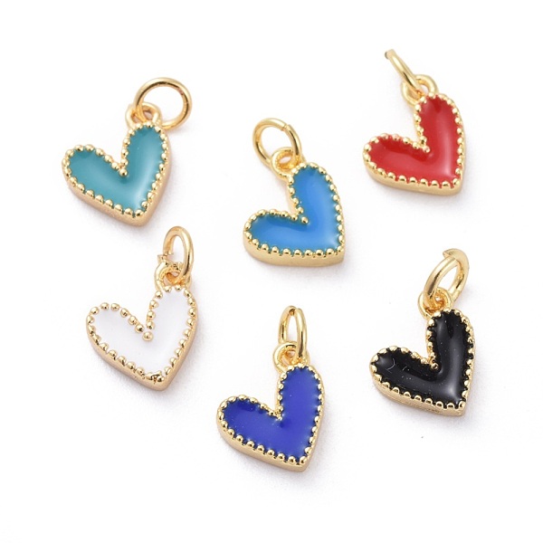 

PandaHall Enamel Charms, with Brass Findings, Heart, Golden, Mixed Color, 9x7x2.5mm, Hole: 2.5mm Brass+Enamel Heart Multicolor