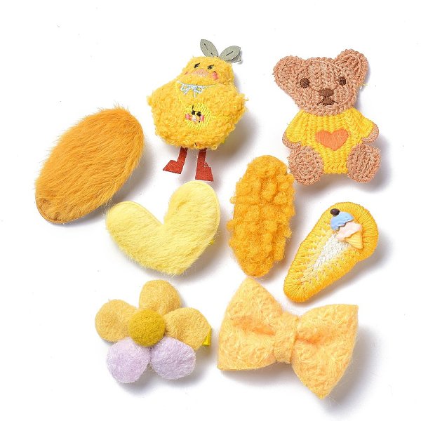 

PandaHall kids Hair Clips Sets, Iron Snap Hair Clips & Alligator Hair Clips, with Wool and Cloth, Duck & Bear & Heart & Oval & Teardrop &..., Gold