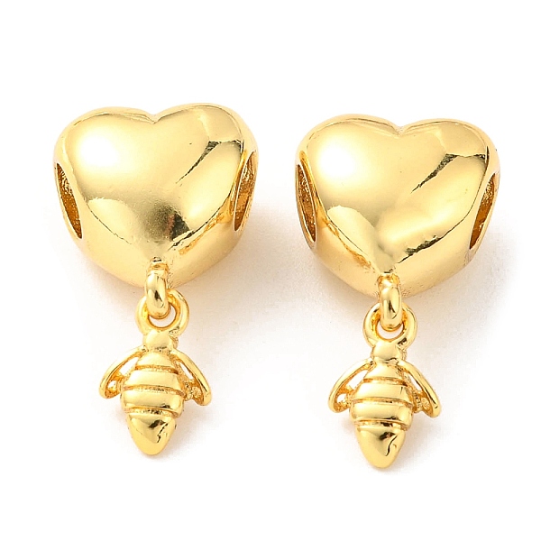 

PandaHall Brass European Beads, Large Hole Beads, Lead Free & Cadmium Free, Heart with Bee, Real 18K Gold Plated, 19.5mm, Hole: 4X3.8mm...