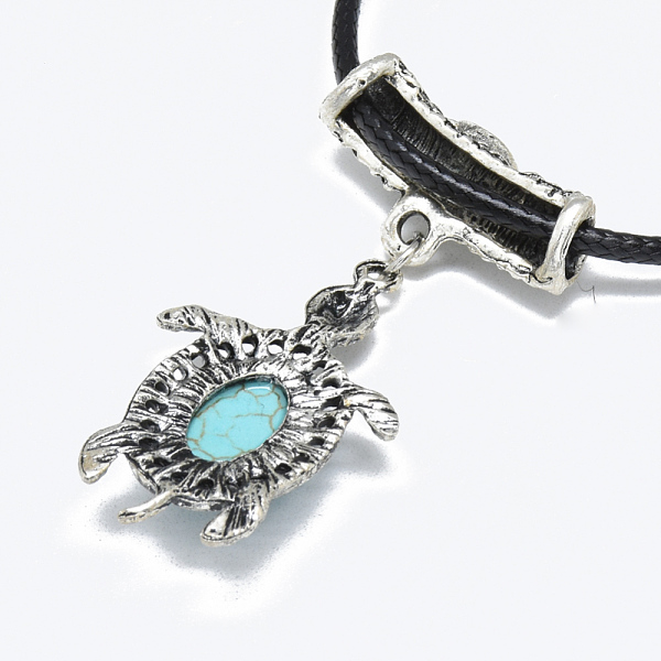 

PandaHall Alloy Pendant Necklaces, with Turquoise and Waxed Cord, Tortoise, Antique Silver, 17.3 inch~17.3 inch(44~45cm), 2mm Alloy Blue