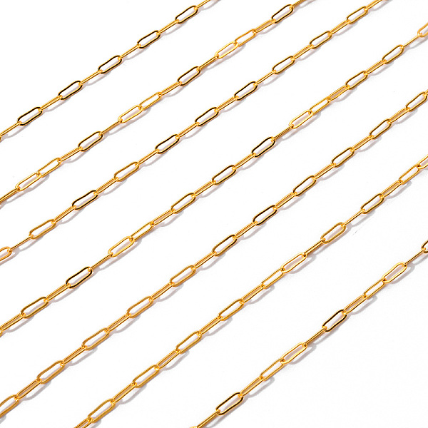 

PandaHall Brass Paperclip Chains, Drawn Elongated Cable Chains, Soldered, with Spool, Long-Lasting Plated, Golden, 7.5x3x0.5mm, about 32.81...
