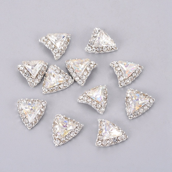 

PandaHall Alloy Cabochons, Nail Art Decoration Accessories, with K9 Glass Rhinestones, Triangle, Platinum, Crystal AB, 10x10mm..., Clear