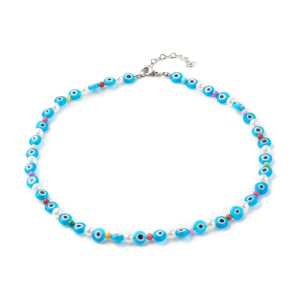 

PandaHall Beaded Necklaces, with Lampwork & Acrylic & ABS Plastic Beads, 304 Stainless Steel & Brass Findings, Eye, Deep Sky Blue, 45.3cm...