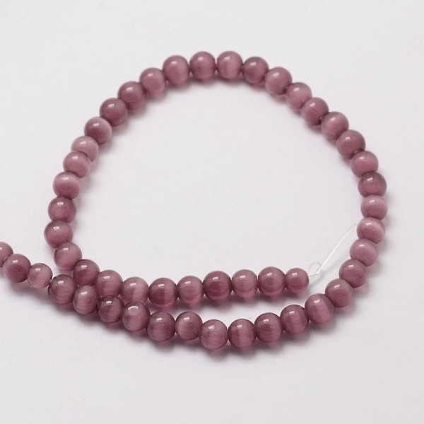

PandaHall Cat Eye Beads Strands, Round, Old Rose, 6mm, Hole: 1mm, about 68pcs/strand, 15.5 inch Glass Round