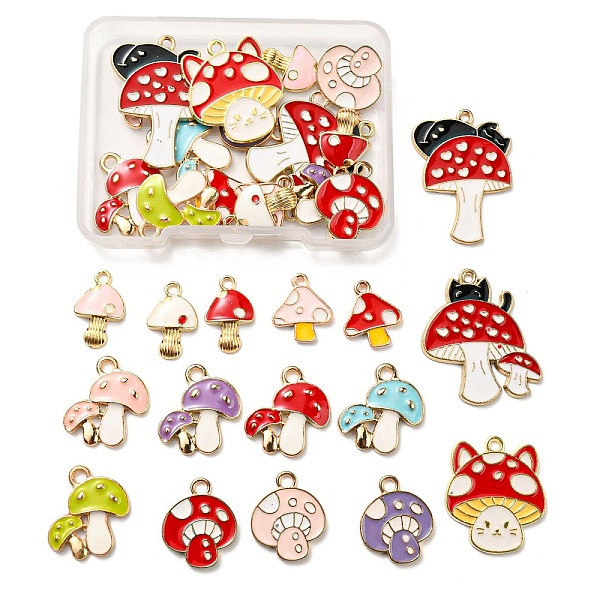 

PandaHall 32Pcs 16 Style Alloy Enamel Pendants, Mushroom, Mixed Color, 2pcs/style Alloy+Enamel Mushroom Multicolor