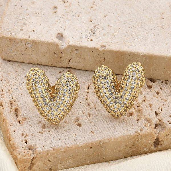 Brass Micro Pave Clear Cubic Zirconia Stud Earrings for Women