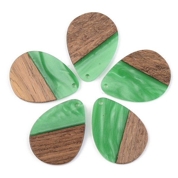 

PandaHall Opaque Resin & Walnut Wood Pendants, Teardrop, Green, 35.5x26x3mm, Hole: 2mm Resin+Wood Teardrop Green