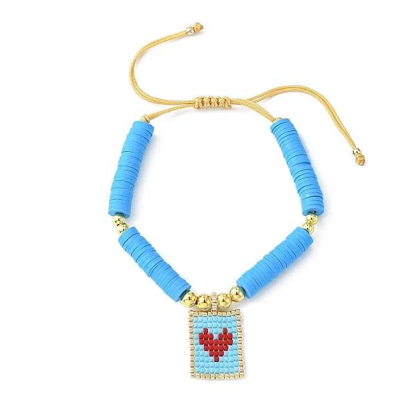 

PandaHall MIYUKI Glass Seed Rectangle Charm Bracelet, Adjustable Polymer Clay Heishi Surfer Preppy Bracelet, Heart, Inner Diameter: 2-1/8~4...