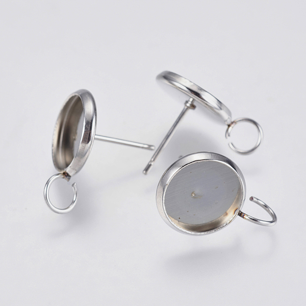 

PandaHall 304 Stainless Steel Stud Earring Settings, with Loop, Flat Round, Stainless Steel Color, 15x12mm, Hole: 2mm, Pin: 0.7mm, Tray...