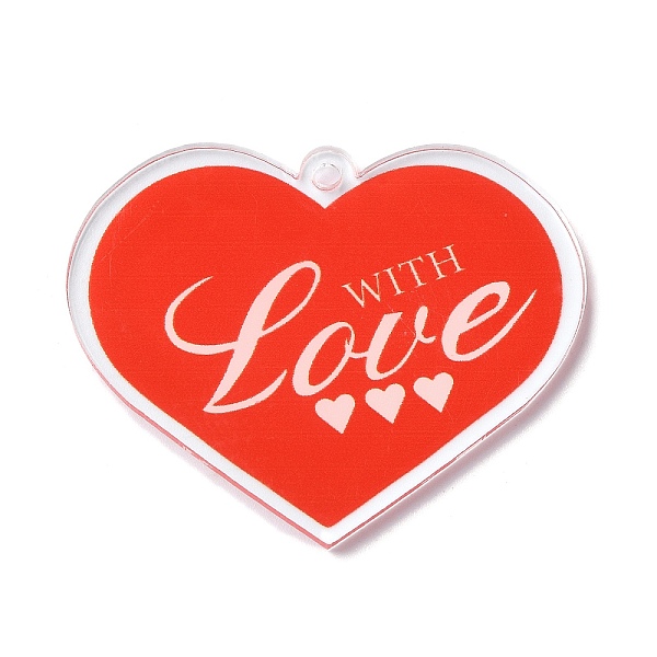 

PandaHall Valentine's Day Transparent Acrylic Pendant, Heart with Love Charm, Orange Red, 40.5x49.5x2mm, Hole: 3mm Acrylic Heart