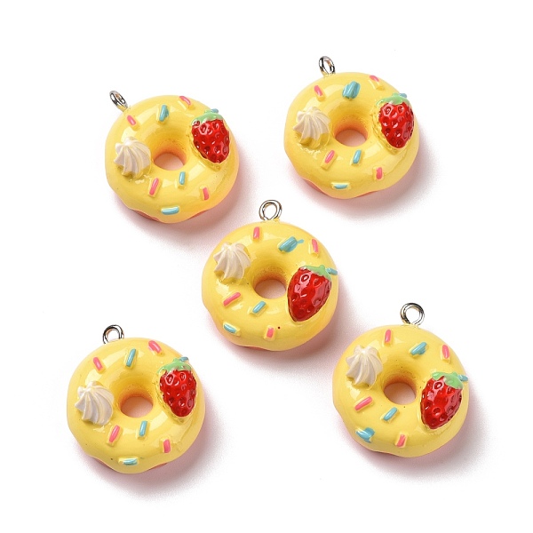 

PandaHall Opaque Resin Pendants, with Platinum Tone Iron Loops, Donut, Yellow, 25x22x13.5mm, Hole: 2mm Resin Donut Yellow