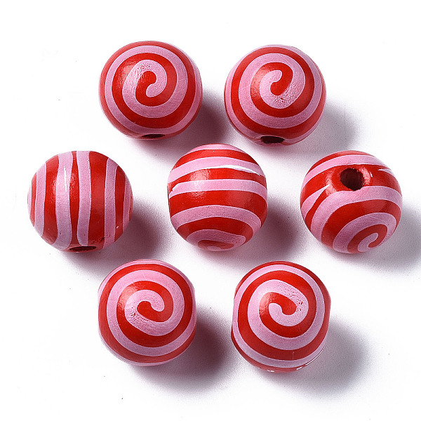 

PandaHall Painted Natural Wood European Beads, Large Hole Beads, Printed, Round with Stripe, FireBrick, 16x15mm, Hole: 4mm Wood Round Red