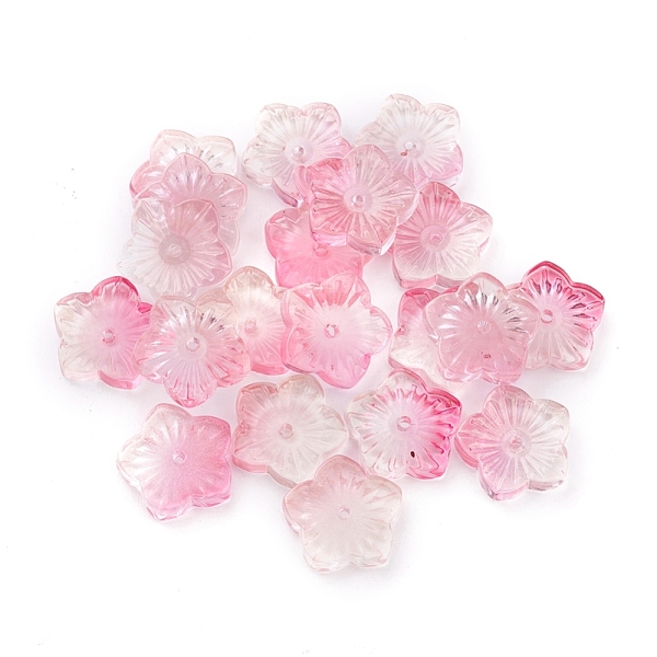 

PandaHall Transparent Glass Beads, Flower, Two Tone, Cerise, 12x13x3mm, Hole: 1.2mm Glass Flower Red