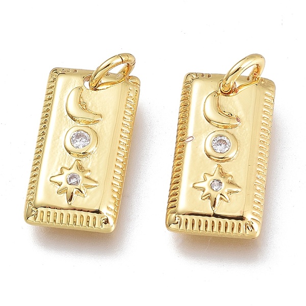 

PandaHall Brass Micro Pave Clear Cubic Zirconia Charms, with Jump Ring, Rectangle with Moon & Star, Golden, 12.5x6.5x2.5mm, Hole: 1.5mm Jump...