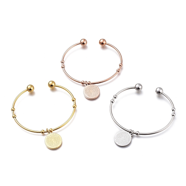 

PandaHall 304 Stainless Steel Cuff Bangles, Torque Bangles, Flat Round with Cross Charm Bangles, Mixed Color, 2-3/8 inch(5.9cm) 304...