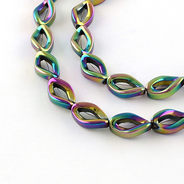 

PandaHall Electroplate Non-magnetic Synthetic Hematite Bead Strands, Twist Teardrop, Multi-color Plated, 13x8x5mm, Hole: 1mm, about...