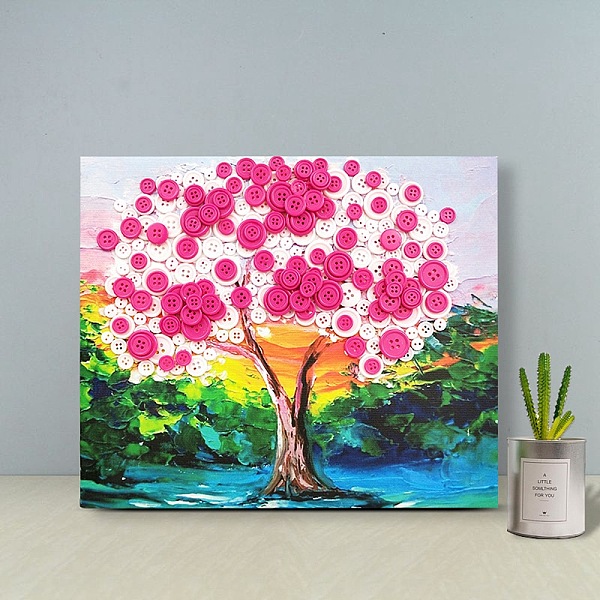 

PandaHall Creative DIY Tree Pattern Resin Button Art, with Canvas Painting Paper and Wood Frame, Glue, Educational Craft Painting Sticky...