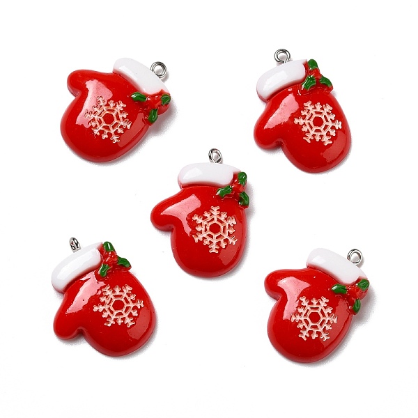 

PandaHall Opaque Resin Pendants, with Platinum Tone Iron Loops, Christmas Theme, Gloves, Red, 29.5x22.5x6mm, Hole: 2mm Iron+Resin Others Red