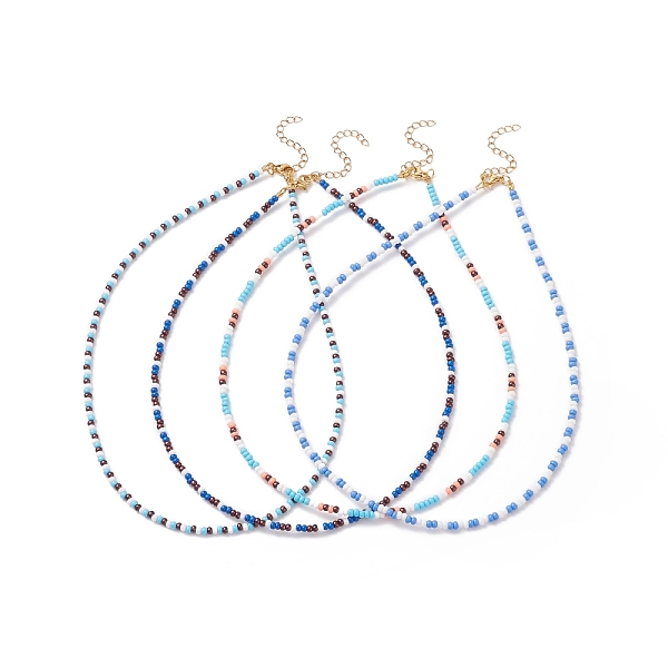 

PandaHall 4Pcs 4 Colors Glass Seed Beaded Necklaces Set for Women, Mixed Color, 16.54 inch(42cm), 1Pc/style Glass Multicolor