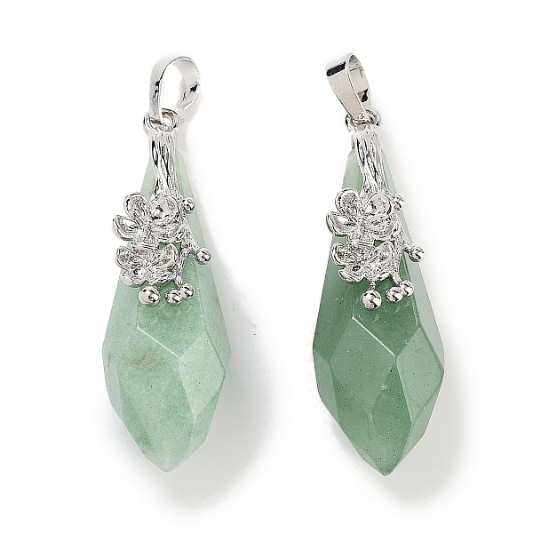 

PandaHall Natural Green Aventurine Faceted Teardrop Pendants, Rack Plating Platinum Tone Brass Flower Charms, Cadmium Free & Lead Free...