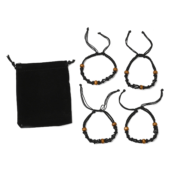 

PandaHall 4Pcs Nylon Braided Bracelet, with Natural Wood Beads, Macrame Pouch Empty Stone Holder for Adjustable Bracelet Making, Black...