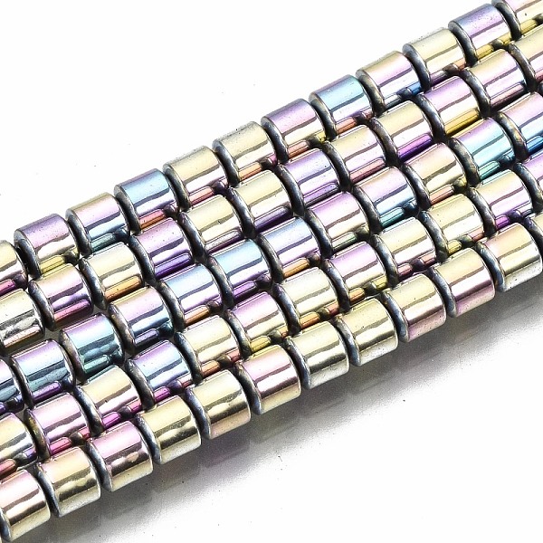 PandaHall Electroplate Non-magnetic Synthetic Hematite Beads Strands, Column, Light Goldenrod Yellow, 3.5x3mm, Hole: 1mm, about...