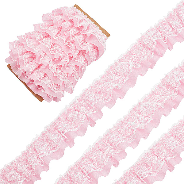 

PandaHall GORGECRAFT 11 Yards Pink Double-Layer Pleated Chiffon Lace Trim 5cm Wide 2-Layer Gathered Ruffle Trim Edging Tulle Trimmings...