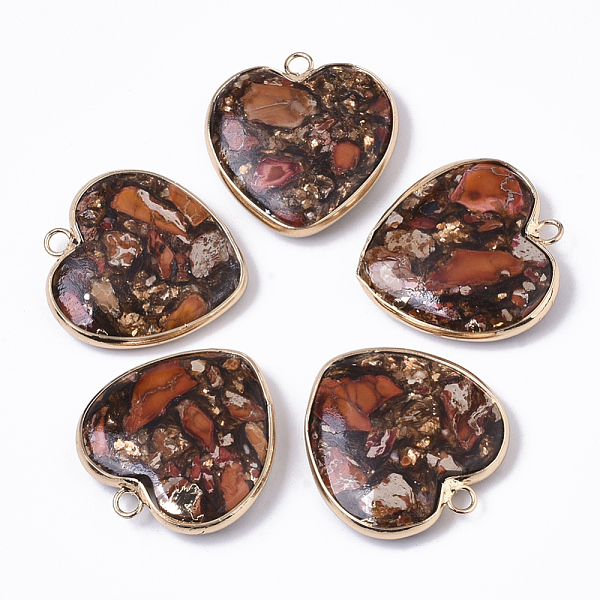 

PandaHall Assembled Bronzite and Synthetic Regalite/Imperial Jasper/Sea Sediment Jasper Pendants, with Edge Golden Plated Brass Findings..., Brown