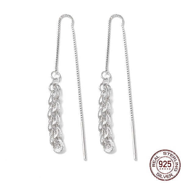 

PandaHall Rhodium Plated 925 Sterling Silver Stud Earrings, Tassel Earrings, Box Chain Ear Thread for Women, Real Platinum Plated, 90mm...