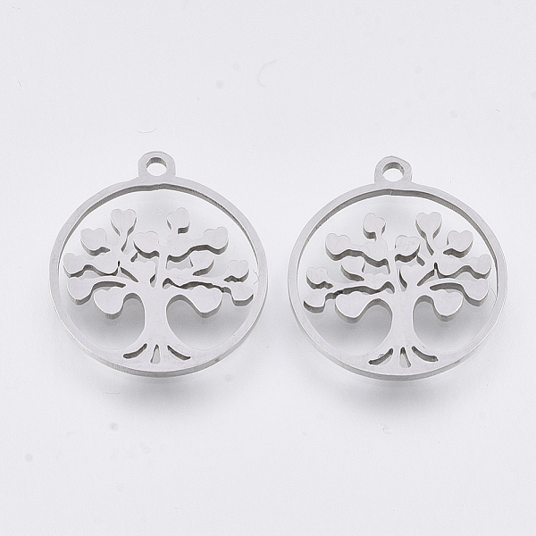 

PandaHall 201 Stainless Steel Pendants, Laser Cut Pendants, Flat Round with Tree, Stainless Steel Color, 17x15x1mm, Hole: 1.4mm 201...