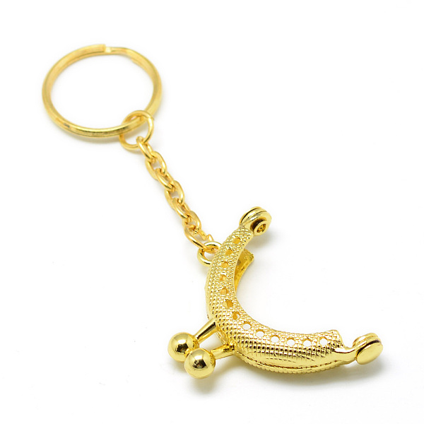 

PandaHall Iron Purse Frame Handle for Bag Sewing Craft Tailor Sewer, with Key Ring, Golden, 100mm Iron