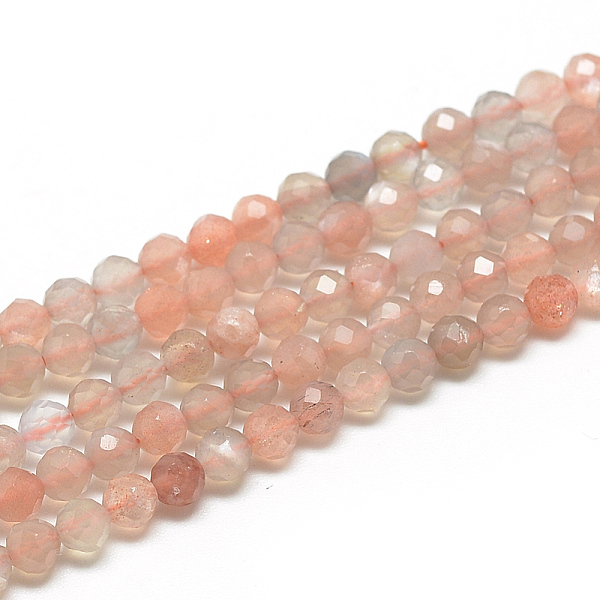 PandaHall Natural Sunstone Beads Strands, Faceted, Round, 2x2mm, Hole: 0.5mm, about 188pcs/strand, 15.9 inch(40.5cm) Sunstone Round