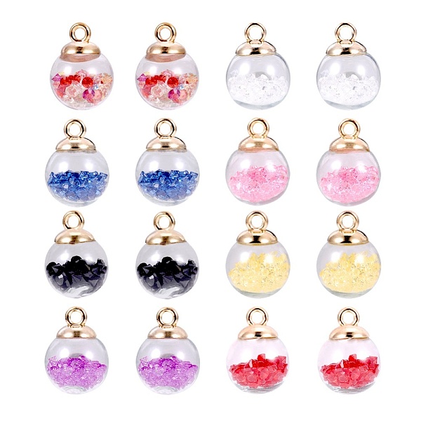 

PandaHall Glass Pendants, with Glass Rhinestones and CCB Plastic Findings, Golden, Round, Mixed Color, 21.5x15.5mm, Hole: 2.5mm, 64pcs/box..., Multicolor