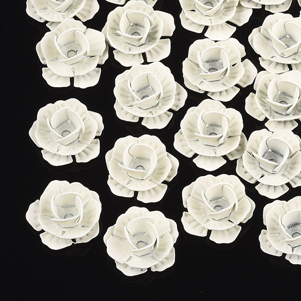 PandaHall Spray Painted Eco-Friendly Iron Cabochons, Fit Floating Locket Charms, Flower, Beige, 14x14~14.5x6mm Iron Flower Yellow