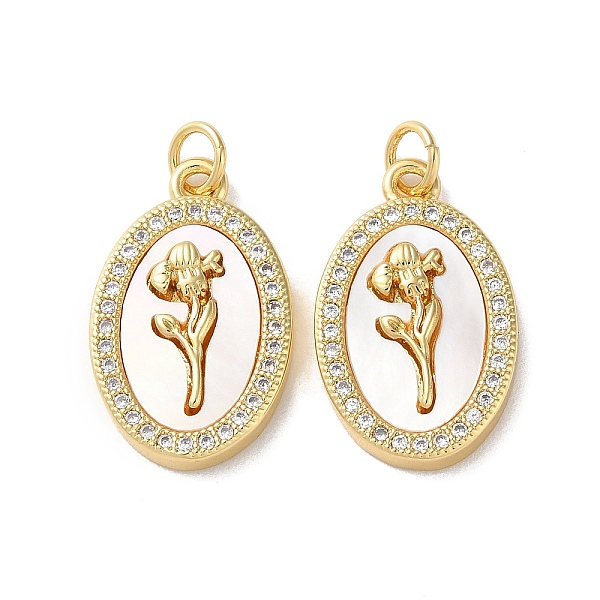 

PandaHall Brass Micro Pave Clear Cubic Zirconia Pendants, with Shell, Real 18K Gold Plated, Oval/Flat Round Round, Flower, 21x13x3mm, Hole...