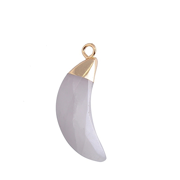 

PandaHall Natural White Jade Pendants, Faceted Moon Charms, with Golden Plated Brass Findings, 25x10mm White Jade Moon